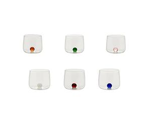 Zafferano Bilia Tumbler Junior Coffret de 6 Petits Verres pour liqueurs et amers en Verre borosilicaté Fait Main avec Base sphérique colorée, Couleurs Assorties