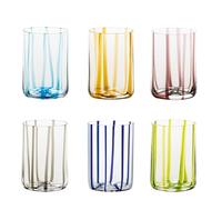 Zafferano Lot de 6 Gobelets Tirache en Verre coloré Fait à la Main, Design élégant avec Lignes en Relief, Couleurs Assorties, qualité Artisanale