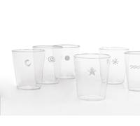 Zafferano Lot de 6 verres à eau transparents avec différents symboles