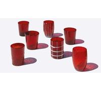 Zafferano Melting Pot Lot de 6 Verres Unicolores - Rouge - Verre Soufflé à la Main, 32 obelets Artisan pour Eau et Cocktails