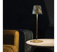 Zafferano, Lampe Poldina Pro, Lampe de Table Rechargeable et Sans Fil avec Contrôle Tactile, Lampe d'Intérieur, Dimmer 2200-3000 K, Hauteur 38 cm, Couleur Bleu Avio - Feuille d'Or Craquelè