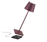 Zafferano Poldina Pro Lampe Table LED Sans Fil Rechargeable,Touch-Dimmer,IP65 Intérieur/Extérieur,Aluminium Chargeur Multiple USB (EU/UK/US),Bordeaux LD0340X3x1 H 38 cm/diam socle 11 cm