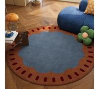 ZAHHYG Tapis Rond 100 cm Bleu Marron avec Le Fond Antidérapant | Tapis d’intérieur Moderne,moquette Doux Chambre Adulte pour Chambre Et Salon- Et Facile D'Entretien
