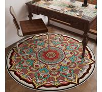 ZAHHYG Tapis Rond 100 cm Rouge Et Jaune avec Le Fond Antidérapant | Tapis d’intérieur Moderne,moquette Doux Chambre Adulte pour Chambre Et Salon- Et Facile D'Entretien