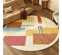 ZAHHYG Tapis Rond Salon 200 cm Bande Rouge Doux Moquette Durable Lavable | Moderne chambre Tapis intérieur Confortable et élégant pour Salon, Avec Le Fond Antidérapant Et Facile D'Entretien