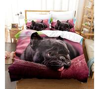ZAHOCAI Housse De Couette 240x260 Bouledogue FrançAis Rouge 3D Imprimé Ensemble De Literie pour Adulte Enfant Filles Garcons Parures De Lit Douce +2 Taies d'oreiller 65x65 Housse De Couette 3 PièCes