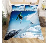 ZAHOCAI Housse de Couette 90x190 Ski Parure de Lit 1 Personne des Sports Housses de Couettes Microfibre Douce avec Fermeture éclair + 2 Taies d'oreiller 65x65 Cm