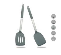 ZAIGON Set de 2 spatules en silicone robustes et antiadhésives - Résistantes à la chaleur et sans BPA - Ustensiles de cuisine idéaux pour le poisson, les œufs et les crêpes (Gris)