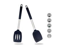 ZAIGON Set de 2 spatules robustes en silicone antiadhésif - Résistant à la chaleur et sans BPA - Ustensile de cuisine idéal pour le poisson, les œufs et les crêpes en noir élégant