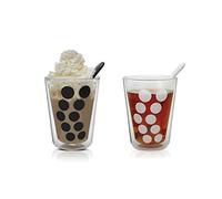 Zak Designs 1500-R690 Set de 2 Verres à Thé Double Paroi avec Cuillères, Noir/Blanc, 19 x 10 x 13 cm