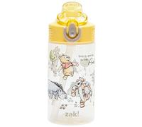 Zak Designs Disney Winnie l'ourson Bouteille d'eau pour enfants sage pour l'école ou le voyage, 473 ml Bouteille d'eau en plastique durable avec paille, poignée et étanche, couvercle à bec verseur