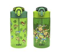 Zak Designs Teenage Mutant Ninja Turtles Lot de 2 bouteilles d'eau en plastique durable avec paille, poignée, anti-fuite, couvercle à bec pop-up (TMNT) - Pour l'école ou les voyages - 473,6 g