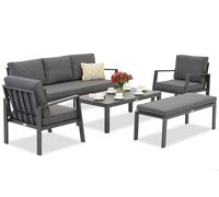 Zakintos Coffee 5 aluminium set with bench anthracite Garden Point