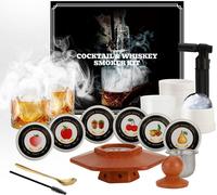 Zaklamp - 6 saveurs de copeaux de bois - 2 verres - 2 moules à glaçons sphériques - Kit d'infusion de whisky au fumoir - Ensemble de sous-verres vintage