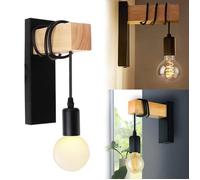 Zaku Lot de 2 Appliques Murales Industrielles en Métal Lampe Murale Bois Vintage Luminaire Interieur pour Chambre Couloir Salon