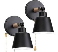 Zaku Lot de 2 Appliques Murales Vintage E27 Luminaire Industriel en Bois Métal Réglable Lampe Interieur avec Interrupteur Noir