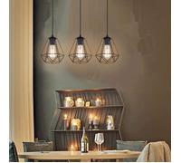 Zaku Lustre Suspension Luminaire Vintage Plafonnier industriel E27 Métal Abat-jour en Forme de Cage Ø200mm avec Barre Noir