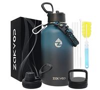 ZAKVOP Gourde Isotherme 2l, Bouteille Isotherme avec Pailles et 3 Couvercles, Gourde Inox avec Poignée en Paracorde, Gourde 2l Étanche Sans BPA