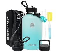 ZAKVOP Gourde Isotherme 2l, Bouteille Isotherme avec Pailles et 3 Couvercles, Gourde Inox avec Poignée en Paracorde, Gourde 2l Étanche Sans BPA