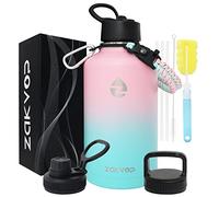ZAKVOP Gourde Isotherme 2l, Bouteille Isotherme avec Pailles et 3 Couvercles, Gourde Inox avec Poignée en Paracorde, Gourde 2l Étanche Sans BPA