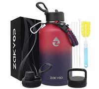 ZAKVOP Gourde Isotherme 2l, Bouteille Isotherme avec Pailles et 3 Couvercles, Gourde Inox avec Poignée en Paracorde, Gourde 2l Étanche Sans BPA
