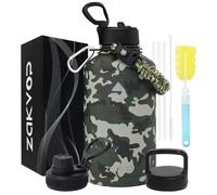 ZAKVOP Gourde Isotherme 2l, Bouteille Isotherme avec Pailles et 3 Couvercles, Gourde Inox avec Poignée en Paracorde, Gourde 2l Étanche Sans BPA