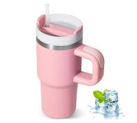 ZAKVOP Mug Isotherme avec Paille, 410ml Tasse Isotherme avec Poignée et Couvercle, Gobelet Isotherme chaude et froide, Travel Mug Tumbler Cafe Isotherme (Rose)