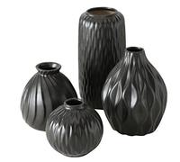 Zalina Lot de 4 vases en Porcelaine Noir Hauteur 9-20 cm