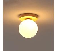 ZALORD Nordique Globe Bois Plafonnier Luminaire Pays Rural Américain Abat-Jour En Verre Blanc Petit Plafonnier Ferme Plafonniers Pour Cuisine Île Café Couloir Loft Restaurant