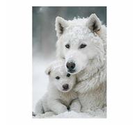 ZAMAEIU Tableau Decoration Animaux chien Loup protégeant son petit affiches d'animaux avec impression d'art, pour le salon et la chambre(blanc)-30x50cm Sans cadre