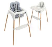 Zamboo Chaise Haute Bébé dès 6 Mois, Inclus Reducteur Chaise Haute - Légère 3,5 kg, avec Tablette Amovible, Harnais 5 Points, Design Style Bois, Stable et Sécurisée, Testée - Jusqu’à 15 kg - Gris