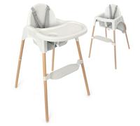 Zamboo Chaise Haute Bébé dès 6 Mois - Légère 3,5 kg, avec Tablette Amovible, Harnais 5 Points, Design Style Bois, Stable et Sécurisée - Conforme EN 14988:2017 - Jusqu’à 15 kg - Gris