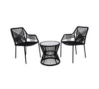 Zambra - salon bas de jardin 2 places + table mosaïque - en corde et métal - noir - Noir