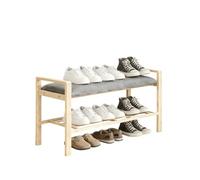Zambuph Tabouret Rond en Bambou,Banc à Chaussures 2 | Tabouret rond en bambou avec repose-pieds et pouf de rangement pour entrée