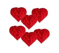 ZAMXHUG 6 pièces Boule en Nid d'Abeille Rouge en Forme de Coeur Papier Pompon à Suspendre Décoration Suspension Fête pour Saint-Valentin Mariage Amour