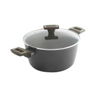 zanetti, Casserole Terre haute épaisseur, casserole antiadhésive en aluminium avec couvercle et 2 poignées Soft Touch effet bois, convient à tous les étages inclus induction, diamètre 24 cm, pack