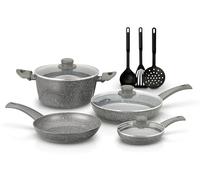 zanetti - DurapIETRA Batterie de cuisine à induction 10 pièces, 3 poêles 20, 24, 28 cm, 3 couvercles, casserole 24 cm, pelle frite, écumoire et louche. Pour toutes les plaques incluses induction.