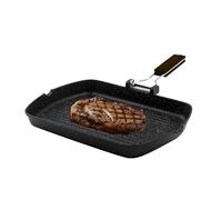 Zanetti, Poêle grill 26 x 36 cm, plaque grill en aluminium moulé sous pression à haute épaisseur, plaque gril adaptée aux plans à induction, poignée pliable