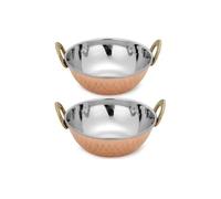 Zap Impex Lot de 2 plats indiens en cuivre martelé en acier inoxydable Karahi pour curry indien 13 cm de diamètre