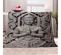 ZAPVI Couverture Polaire en Flanelle 70x100Statue de Bouddha en Relief Couverture de lit Plaid Polaire pour Adultes d'enfants,3D Imprimée Sherpa Couverture Lit en Flanelle pour Canapé