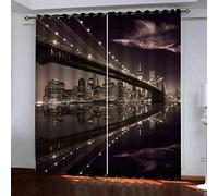 ZAPVI Rideau Salon Occultant New York et Pont de Brooklyn Isolant Thermique Rideaux à Oeillets Solid Lourd Décoration de Fenêtre, Bloquer Lumineux & Froid Prêt, Taille: 2xL75cmxH166cm