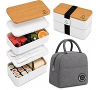 zaraf Bento Lunch Box 2 Couches Boite Repas Compartiment 1200 ml Lunchbox Hermétique avec Couverts Kit et Sac Isotherme Repas Boite Bento pour Adultes Enfants (1200, Millilitres, 2)