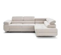 Lisa Design – Canapé d'angle droit Zaria 5 places convertible, coffre et têtières, velours – Beige