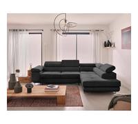 Best mobilier Canapé d'angle droit Zaria convertible 5 places coffre têtières réglables Gris foncé