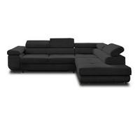 Best mobilier Canapé d'angle droit Zaria convertible 5 places coffre têtières réglables velours noir