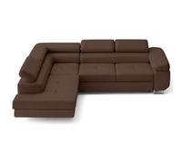 Zaria - canapé d'angle gauche 5 places convertible avec coffre et têtières en simili - Marron Marron G