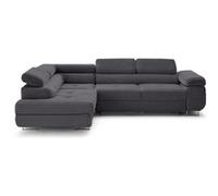 Best Mobilier Canapé d'angle gauche Zaria 5 places convertible avec coffre et têtières velours gris
