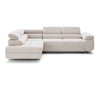 Zaria - canapé d'angle gauche 5 places convertible avec coffre et têtières en velours côtelé grosses côtes - Beige Beige G