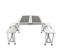 ZAWELIYO Table à Panneau Solaire Pliable de 100 W, avec 4 Tabourets et Chargement USB, pour Pique-niques et Activités de Plein Air, Aluminium Léger