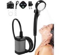 Zaxiva Douche Portable Camping, Pompe Rechargeable avec Affichage NuméRique | Avec Affichage LED,Pommeau de Douche Réglable,Pommeau de Douche avec Seau Pliable pour Camping randonnée